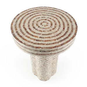 Concentric Stripe Scalloped <b>Stools</b> Mother of Pearl Handcrafted Mosaic Small Side <b>Table</b> For Living Room Bedroom Decor Use - Product Image 4