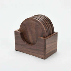 Ensemble de sous-verres en bois design classique avec support, nouveaux sous-verres ronds en bois pour table basse, bar, décoration de la maison et de la cuisine - Product Image 5