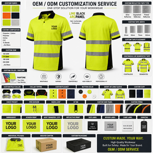 Polo de travail réfléchissant personnalisé, haute visibilité, jaune avec bordure noire, vêtements de sécurité avec placement du logo - Product Image 3