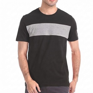 T-shirt à manches courtes pour homme, noir et gris, col rond, coupe classique, décontracté, en coton tricoté respirant, à porter au quotidien - Product Image 4