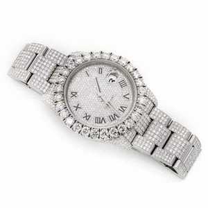 Luxury <b>Iced</b> <b>Out</b> Moissanite Quartz <b>Watch</b> Silver 40mm Glass Dial Diamond Bust Down Roman Dial Hip Hop Wristwatch - Product Image 3