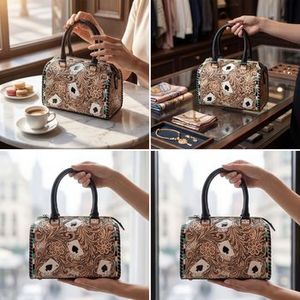 กระเป๋าเดินทางสุดหรูสำหรับผู้หญิง รุ่นมินิ สปีดดี้ ดัฟเฟิล ทำจากหนังแท้ 100%  ตกแต่งลายดอกไม้แกะสลักลายไพ่เอซ - Product Image 4