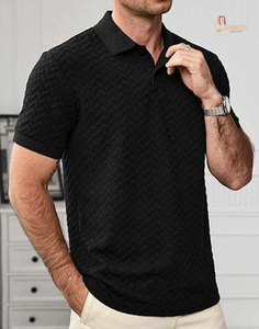 Chemise Homme Tricotée à Manches Courtes avec Logo Personnalisé sur le Devant, Texture Unie, Col Golf, Polyester/Coton, Séchage Rapide - Product Image 1