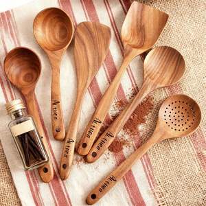 Juego de Utensilios de Cocina de Madera de Teca Hechos a Mano, 7 Piezas, Ecológicos - Product Image 1