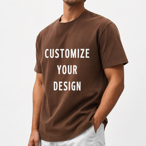 Personnalisez votre design : T-shirt en coton marron à manches courtes pour homme, coupe classique, col rond, imprimé lettres sur le devant, style décontracté - Product Image 6