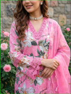 Ensemble de costume en coton rose imprimé Schiffli - Product Image 3