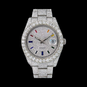 Reloj de Buceo de Lujo para Hombre, de Acero Inoxidable y Moissanita, con Resistencia al Agua de 10 Bares, Correa Plateada - Product Image 1