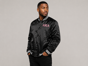 Customizable Satin Alpha kapa Alpha Bomber Alpha Varsity <b>Jacket</b> Xi Theta Phi Beta Tau custom Chi Mu embroidered Front Back logo - Product Image 1