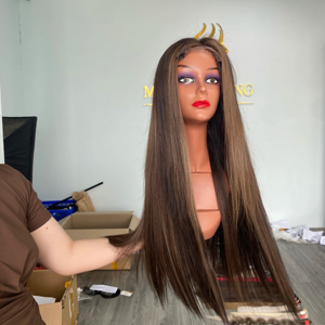 Hot Selling 100% Brazilian Light <b>Brown</b> Full Lace Remy Hair <b>Wig</b> 130-150 Density Pre-Plucked Frontal Straight for Lace Small Cap - Product Image 1