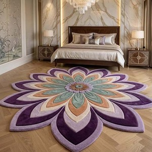 Luxury Floral Mandala Area Rug Purple Lavender Sage Peach Flower Shaped Modern Hand Tufted Living Room Bedroom Decorative Carpet - Product Image 4