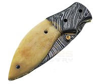 Cuchillo Plegable de Acero Damasco Inoxidable Hecho a Mano Personalizado OEM con Mango de Hueso - Cuchillo de Bolsillo Multifuncional para Acampar y Cazar al Aire Libre