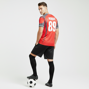 Maillot de football pour club sportif, dernières conceptions, services OEM, rouge et noir, impression par sublimation personnalisée, respirant, séchage rapide, unisexe - Product Image 3
