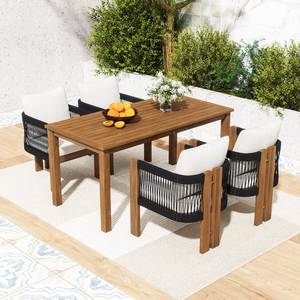 Ensemble de table à manger d'extérieur contemporain avec chaises en corde rembourrées - Product Image 1