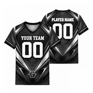 Maillot de football personnalisé sublimé, col en V, manches courtes, évacuation de l'humidité, 100 % polyester, impression du nom de l'équipe adulte, coupe classique - Product Image 1