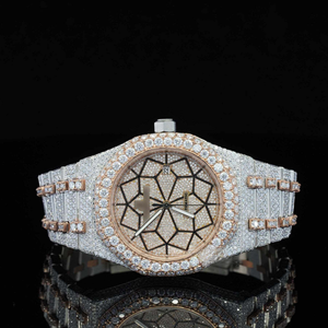 Reloj Hip Hop Personalizado con Esfera de Acero Inoxidable, Escala Mixta, Diamantes, Tono Rosa, Plateado, Movimiento Mecánico Automático - Product Image 4