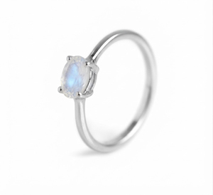 Rhaya Jewels Elegant Rhodium Plated 925 Sterling Silver Oval Cut <b>Moonstone</b> Prong Setting Dainty Band Trendy Engagement <b>Ring</b> - Product Image 3