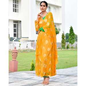 Conjunto Elegante de Chifón Leheriya Naranja Talla XS para Mujer, Marca Lavynya, para Verano - Product Image 3