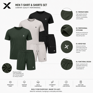 Ensemble T-shirt et short d'été pour homme X Sports City, respirant, séchage rapide, manches courtes, col rond, deux pièces, décontracté, en soie - Product Image 3