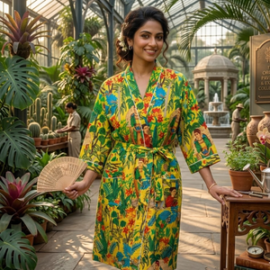 ชุดกิโมโนผ้าฝ้ายลายดอกไม้สีเขียวเซจ |   ชุดคลุมอาบน้ำแขนยาวคอวีพร้อมกระเป๋า |   ชุดนอนผู้หญิงแบบมีเชือกผูกสวมใส่สบาย - Product Image 2