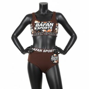 ชุดบิกินี่ผู้หญิงแบบพรีเมียม ผ้าโพลีเอสเตอร์ผสมสแปนเด็กซ์ สีน้ำตาลส้ม ลายพิมพ์แบบซับลิเมชั่น พร้อมโลโก้สั่งทำพิเศษ - Product Image 1