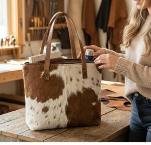 Bolso Tote de Cuero Genuino con Cierre de Cremallera, Estilo Vintage, Gran Capacidad - Product Image 2