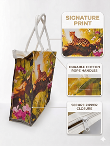 Bolsas de Playa Ecológicas de Lona de Algodón con Estampado Animal, Cierre de Cremallera, Asas de Tela Serigrafiadas, Logotipo Personalizado, Reutilizables - Product Image 3
