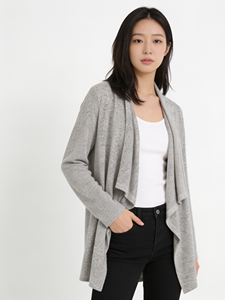 Women’s Fringed Knit <b>Cardigan</b> <b>Waterfall</b> Front Long Sleeve Open Front Lightweight Layering Sweater - Product Image 3