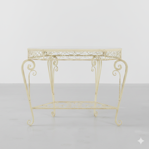 Elegante Mesa Consola con Decoración Dorada – Mesa de Entrada de Metal de Inspiración Vintage con Superficie Estilo Mármol Blanco - Product Image 5