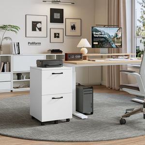 Meuble de rangement roulant à 2 tiroirs verrouillables avec support d'imprimante, en métal et bois, pour bureau à domicile, salle de bain, garage - Product Image 1