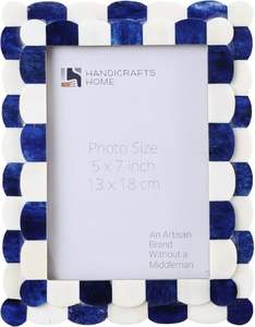 Handicrafts Home Blue Picture <b>Frame</b>, Blue & White Scallop pattern Bone inlay Photo <b>Frame</b> for Wall & Farmhouse Vintage Home - Product Image 1