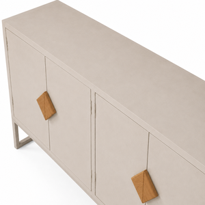 Solid Wood Modern Square Handle Design 4-Door Double Storage <b>Sideboard</b> for Dining & Living Room - Product Image 3
