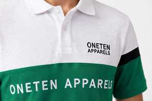 Polo de Manga Corta para Hombre, Color Blanco con Bloques de Color, Rayas Verdes y Estampado de Letras - Product Image 5