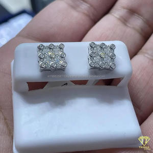 Lujo Hip Hop Square Lab Grown Diamond Stud Pendientes Elegante Rejilla geométrica Cluster Grid Studs Fine Sterling Silver Iced Studs - Product Image 3