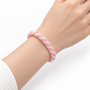 Bracelet tendance et mignon pour femme Ahana, en perles de verre, rayé rose et blanc, bijou de mode, cadeau pour anniversaire - Product Image 3