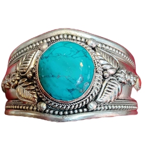 Brazaletes de Aleación de Cobre Plateado en Plata Blanca con Corazón Romántico y Turquesa para Unisex - Product Image 2