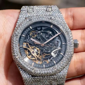 Montre squelette grise pour homme avec diamant Moissanite VVS1 et mouvement automatique suisse, style affaires, bijou de mode - Product Image 5