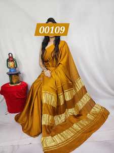 Sari en pure soie modale teinte unie avec trois Lagdi Patta Pallu, collection traditionnelle pour festivals, mariages et fêtes - Product Image 5