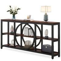 Table console en bois étroite multifonctionnelle industrielle extra longue de 70,9 pouces avec rangement à 3 niveaux, salon, meubles de maison
