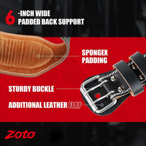 ZOTO Padded Cowhide Leather Bodybuilding <b>Belt</b> Custom Logo Double Prong Powerlifting Waist Support <b>Belt</b> - Product Image 2