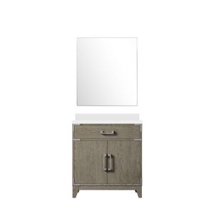 Vanità da bagno singolo in rovere grigio 30 pollici. W X 22 In. D con controsoffitto In quarzo bianco e 28 In. Lavabo da bagno a specchio - Product Image 1