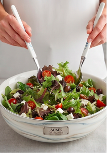Glossy Silver Stainless Steel Salad Server Straigh Ceramic Handles Perfect With Blue Floral For Household Events And <b>Gift</b> <b>Hamper</b> - Product Image 6