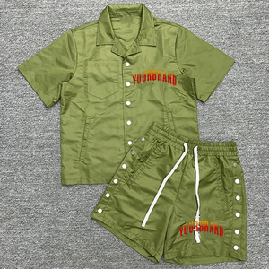 Conjunto de Camiseta y Pantalones Cortos de Algodón Verde Oliva Unisex, Ropa Casual de Verano, Transpirable, Ligera, de Color Sólido y Corte Regular - Product Image 1
