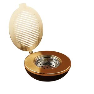 Brûleur d'encens à couvercle à fentes articulé, élégant encensoir Bakhoor or et noir pour parfumer la maison - Product Image 1