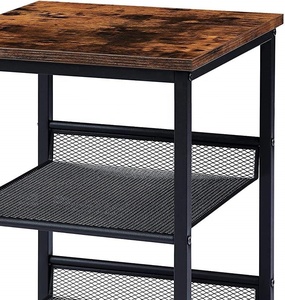 Mesa de centro moderna de tres estantes con tapa de madera y estante de metal de hierro de red para muebles para el hogar - Product Image 5