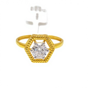 Luxury 22K Solid Yellow Gold Hexagon Halo <b>Ring</b> for Women Elegant Round Cut <b>CZ</b> Solitaire Engagement Wedding <b>Ring</b> Fine Jewelry - Product Image 1
