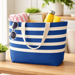 กระเป๋าชายหาดผ้าแคนวาสขนาด 10 ออนซ์ ทนทาน พิมพ์โลโก้ได้ ใช้ซ้ำได้ ราคาประหยัด ลายผ้าไหมปอกระเจา สำหรับใส่ของช้อปปิ้ง เป็นมิตรกับสิ่งแวดล้อม พร้อมเชือกหิ้ว - Product Image 1