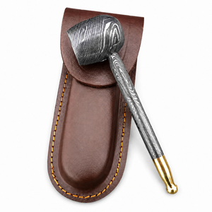 Jexmoo Pipa de Fumar de Acero de Damasco de Lujo Hecha a Mano, Reutilizable, con Funda de Cuero, Regalo para Papá, Esposo, Novio - Product Image 1