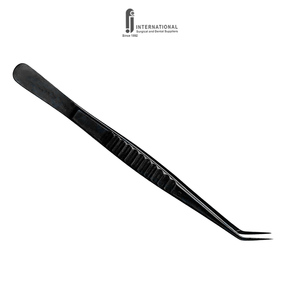 Pince chirurgicale dentaire en acier inoxydable de qualité allemande, à pointe bec, incurvée, dentelée, noire, ergonomique, classe I CE - Product Image 1