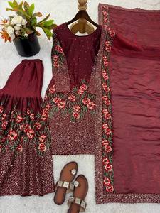 <b>Presenting</b> New <b>Eid</b> Collection In Pure Silk With Heavy Embroidery Sequence Work Top-Bottom And Dupatta Set Fully Stitched - Product Image 5