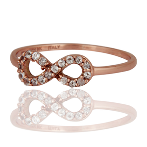 Indian Handcrafted White Topaz Accent Promise <b>Infinity</b> Ring Made in Solid 9K <b>Rose</b> Gold Luxury Wedding Gift Jewelry for Women - Product Image 2